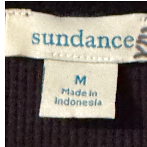 Sundance Black Floral Embroidered Thermal Waffle Knit Top Velvet Cuff M - Picture 3 of 9